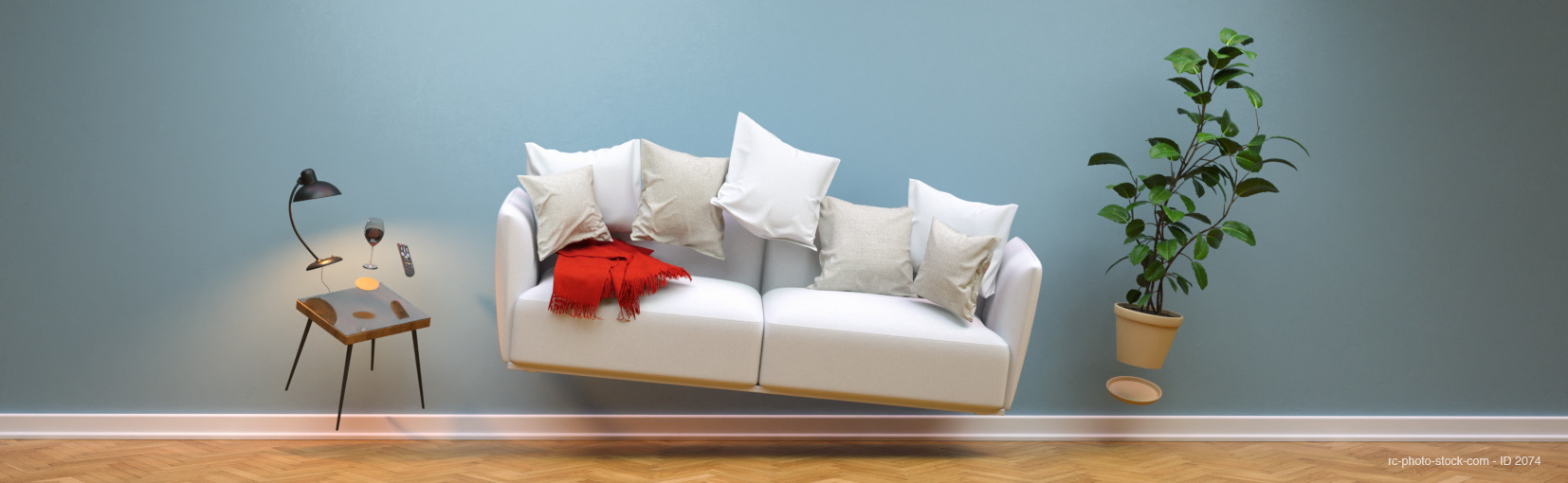 Zero Gravity Sofa hovering in living room with furniture from ©rcfotostock